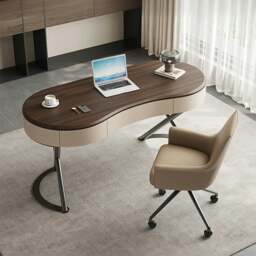 Rackhams Chika Modern Office Desk For Home, Curved Office Desk, Wood - 160 x 65cm - NO Office Chair - thumbnail 1