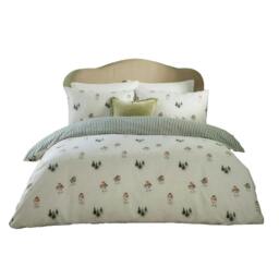 Rackhams Robins Return Reversible Brushed Cotton Duvet Cover Set - Cream/Pine - King - Cream/Pine - 100% Cotton