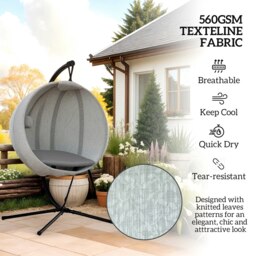 Rackhams Hanging Egg Chair Outdoor Indoor Swing Chair, Folding Basket, Grey - Khaki - Steel, Texteline - 116W x 125D x 172Hcm - thumbnail 5