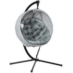 Rackhams Hanging Egg Chair Outdoor Indoor Swing Chair, Folding Basket, Grey - Khaki - Steel, Texteline - 116W x 125D x 172Hcm - thumbnail 2