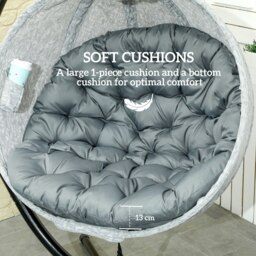 Rackhams Hanging Egg Chair Outdoor Indoor Swing Chair, Folding Basket, Grey - Khaki - Steel, Texteline - 116W x 125D x 172Hcm - thumbnail 4