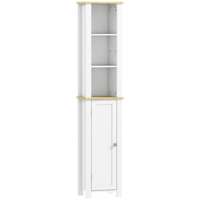 Rackhams Nifael Slim Bathroom Storage Cabinet With OFauxn Compartment And Adjustable Shelves White 34 x 23 x 165 cm - image 1