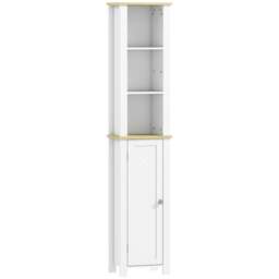 Rackhams Nifael Slim Bathroom Storage Cabinet With OFauxn Compartment And Adjustable Shelves White 34 x 23 x 165 cm