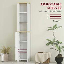 Rackhams Nifael Slim Bathroom Storage Cabinet With OFauxn Compartment And Adjustable Shelves White 34 x 23 x 165 cm - thumbnail 5