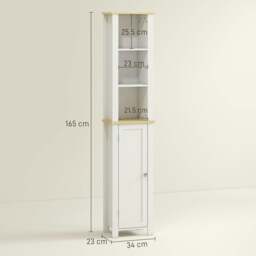 Rackhams Nifael Slim Bathroom Storage Cabinet With OFauxn Compartment And Adjustable Shelves White 34 x 23 x 165 cm - thumbnail 3