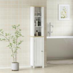 Rackhams Nifael Slim Bathroom Storage Cabinet With OFauxn Compartment And Adjustable Shelves White 34 x 23 x 165 cm - thumbnail 2