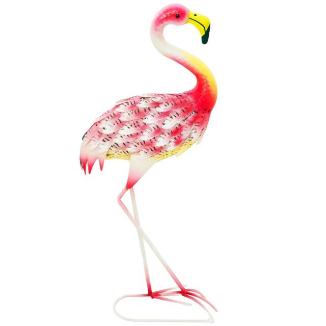 Rackhams Flamingo Garden Statue Ornament, Metal Bird Art Outdoor Statue, Standing Garden Sculpture Gift with Ground Stakes for Pond Landscape Decoration, Pink