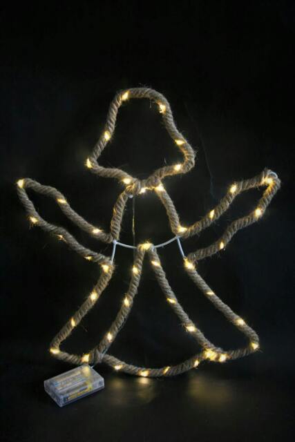 Rackhams 5cm Angel LED Hemp Rope Silhouette Light, Battery Operated Hanging Decoration for Home or Garden - 5CM - Silhouette - image 1