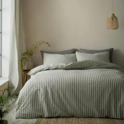 Rackhams Cotton Rich Woven Stripe Grey Duvet Cover Set - Double - thumbnail 2