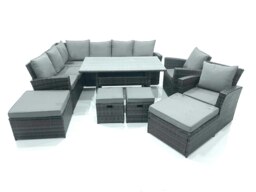 Rackhams Outdoor Furniture Garden Dining Set Rattan Corner Sofa Set with 4 Footstools 2 Armchairs Dark Grey Mixed - thumbnail 2