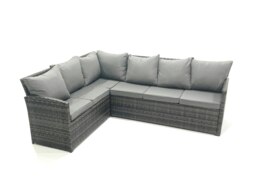 Rackhams Outdoor Furniture Garden Dining Set Rattan Corner Sofa Set with 4 Footstools 2 Armchairs Dark Grey Mixed - thumbnail 3