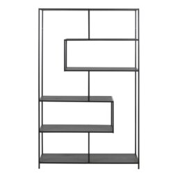 Rackhams Seaford Black Metal Large Asymmetrical Bookcase with 5 Black Shelves - 1 - Black - Wood - thumbnail 2