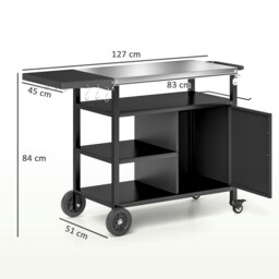 Rackhams Stainless Steel Outdoor BBQ Trolley with Folding Side table, Black - Black - Stainless Steel, Metal - 127W x 51D x 84H cm - thumbnail 5