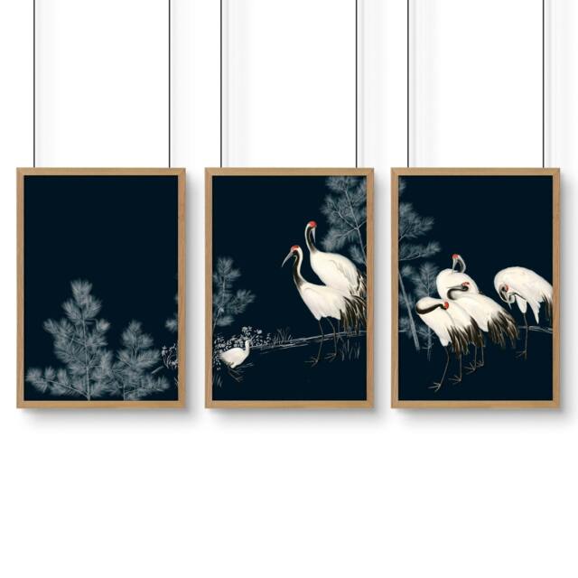 Rackhams Living Room Gallery Wall - Set of 3 Asian Inspired Wall art Prints - 20 x 30 in / 50 x 76 cm - Matte Museum Quality Art Paper 290 gsm - Oak Frame - image 1