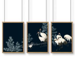 Rackhams Living Room Gallery Wall - Set of 3 Asian Inspired Wall art Prints - 20 x 30 in / 50 x 76 cm - Matte Museum Quality Art Paper 290 gsm - Oak Frame - thumbnail 1
