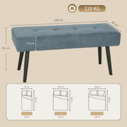 Rackhams Upholstered Bedroom Entryway End of Bed Bench with Padded Seat, Blue - 100 - thumbnail 3