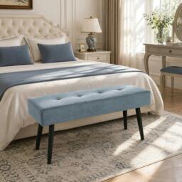Rackhams Upholstered Bedroom Entryway End of Bed Bench with Padded Seat, Blue - 100