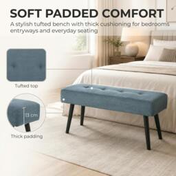 Rackhams Upholstered Bedroom Entryway End of Bed Bench with Padded Seat, Blue - 100 - thumbnail 4