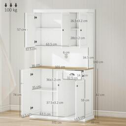 Rackhams 180cm Freestanding Kitchen Cabinet, Modern Storage Cupboard with Open Countertop, Drawer and 6 Doors, White - thumbnail 3