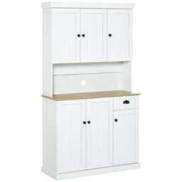 Rackhams 180cm Freestanding Kitchen Cabinet, Modern Storage Cupboard with Open Countertop, Drawer and 6 Doors, White - thumbnail 1