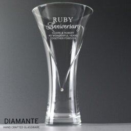 Rackhams Personalised Ruby Anniversary Large Hand Cut Diamante Heart Vase - thumbnail 1