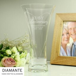 Rackhams Personalised Ruby Anniversary Large Hand Cut Diamante Heart Vase - thumbnail 2