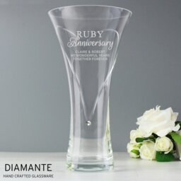 Rackhams Personalised Ruby Anniversary Large Hand Cut Diamante Heart Vase - thumbnail 4
