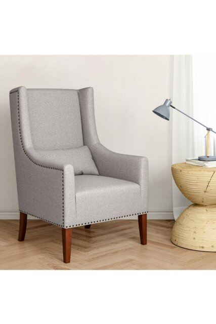 Rackhams Burlap High Back Studded Armchair with Cushion - Grey - image 1