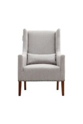 Rackhams Burlap High Back Studded Armchair with Cushion - Grey - thumbnail 2