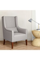 Rackhams Burlap High Back Studded Armchair with Cushion - Grey - thumbnail 1