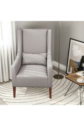 Rackhams Burlap High Back Studded Armchair with Cushion - Grey - thumbnail 6