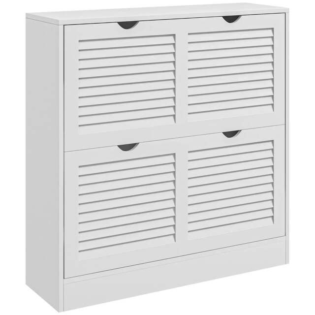 Rackhams 2 Drawers Entryway Shoe Cabinet, Narrow Shoe Storage Cabinet with 2 Flip Drawers, Louvred Door Design and Adjustable Shelves, White - image 1