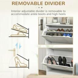 Rackhams 2 Drawers Entryway Shoe Cabinet, Narrow Shoe Storage Cabinet with 2 Flip Drawers, Louvred Door Design and Adjustable Shelves, White - thumbnail 6