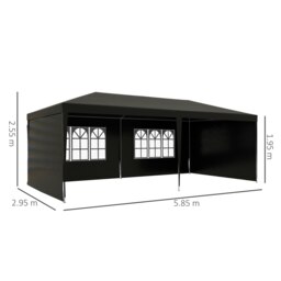 Rackhams 6m x 3m Garden Gazebo Marquee Canopy Party Tent Canopy Patio Black - thumbnail 5