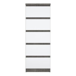 Rackhams Naia Narrow Chest of 5 Drawers in Concrete and White High Gloss - Grey & White - High Gloss - Melamine - thumbnail 2