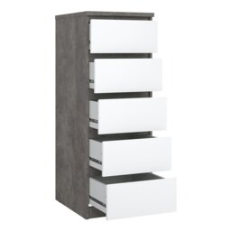 Rackhams Naia Narrow Chest of 5 Drawers in Concrete and White High Gloss - Grey & White - High Gloss - Melamine - thumbnail 4