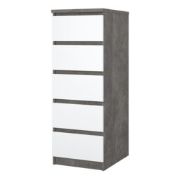 Rackhams Naia Narrow Chest of 5 Drawers in Concrete and White High Gloss - Grey & White - High Gloss - Melamine - thumbnail 3