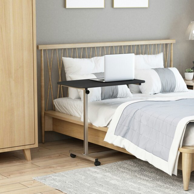 Rackhams C-Shaped Mobile Table Sofa Over Bed Side Nightstand w/ Casters - Black - image 1
