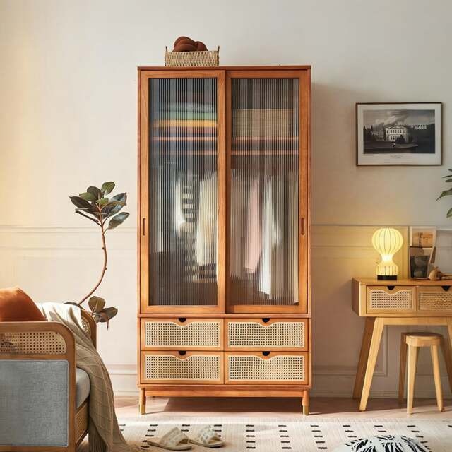 Rackhams Fritzy Rattan Wardrobe With Coat Hanger & Sliding Glass Doors - image 1