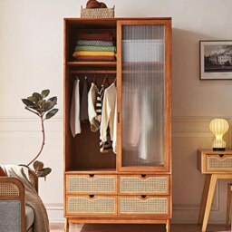 Rackhams Fritzy Rattan Wardrobe With Coat Hanger & Sliding Glass Doors - thumbnail 3