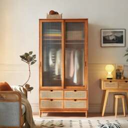 Rackhams Fritzy Rattan Wardrobe With Coat Hanger & Sliding Glass Doors - thumbnail 1