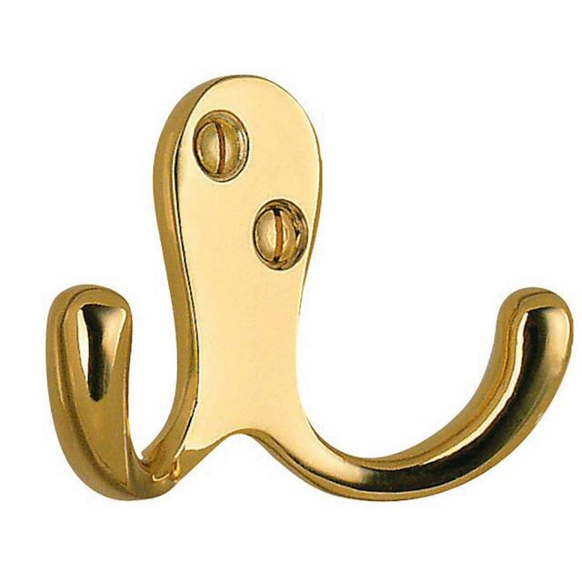Rackhams Double Towel Hook in Polished Brass Finish, Height 44 mm
