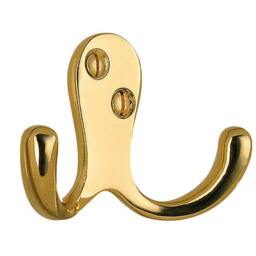 Rackhams Double Towel Hook in Polished Brass Finish, Height 44 mm