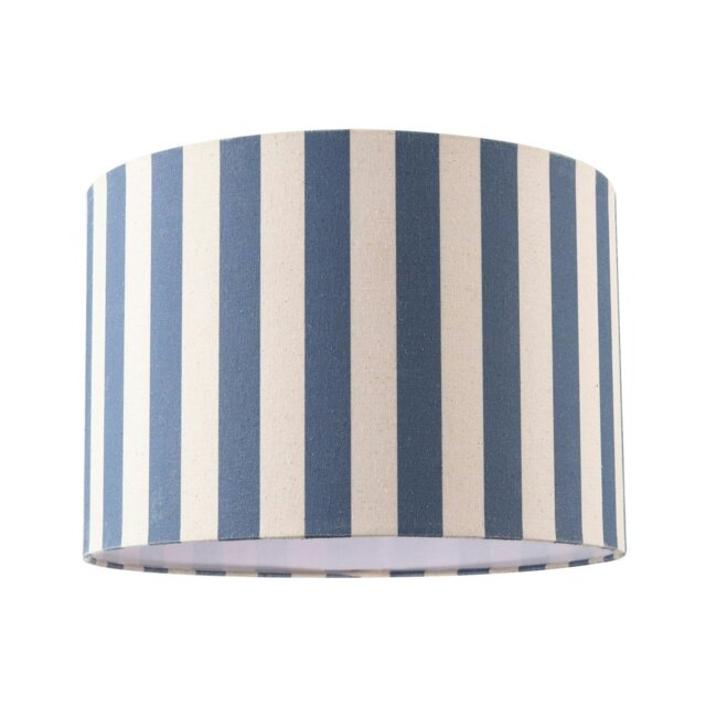 Rackhams Amparo Blue and Oatmeal Linen Striped Drum Lampshade with Fabric Inner - image 1