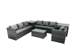 Rackhams Rattan Garden Furniture Dining Set 7 seater Patio Coffee Table Sofa Set with 2 Side Tables Dark Grey Mixed - thumbnail 1