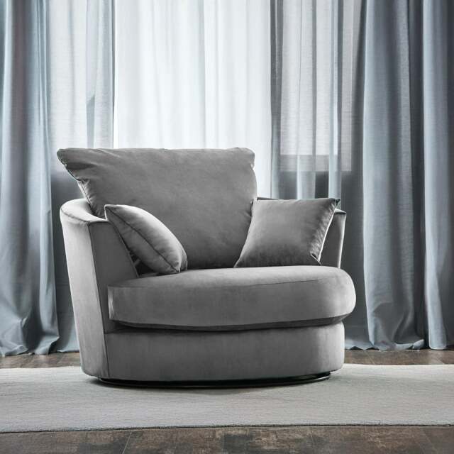 Rackhams Fernando Plush Velvet Swivel Chair - Grey - image 1