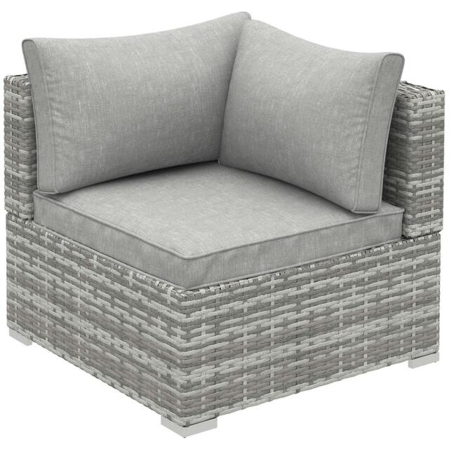 Rackhams Outdoor PE Rattan Corner Sofa, Garden Wicker Furniture Single Sofa Chair w/ Cushions, Light Grey - image 1