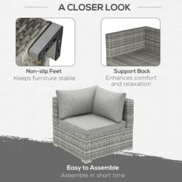 Rackhams Outdoor PE Rattan Corner Sofa, Garden Wicker Furniture Single Sofa Chair w/ Cushions, Light Grey - thumbnail 6