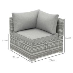 Rackhams Outdoor PE Rattan Corner Sofa, Garden Wicker Furniture Single Sofa Chair w/ Cushions, Light Grey - thumbnail 3