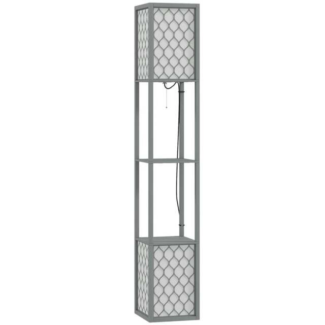 Rackhams Floor Lamp with Shelves, Dual Light, Modern Tall Standing Lamps, with Pull Chain Switch (Bulb not Included), Light Grey